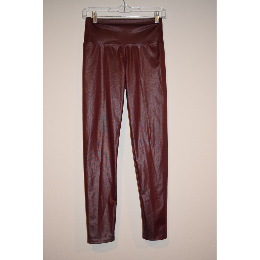 New Mix Faux Leather Leggings Women S/M Burgundy Good Metallic‎ High Waisted